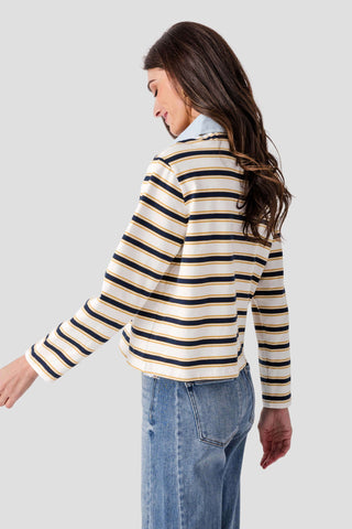 The Nadine Striped Denim Polo - Olive Street