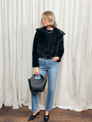 The Faux Fur Toggle Button Jacket in Black