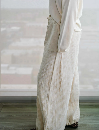 The Ginny Double Weave Stripe Gauze Pull On Pant - Olive Street
