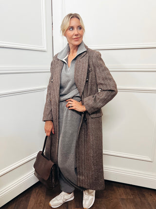 Herringbone Wool Double Breasted Coat