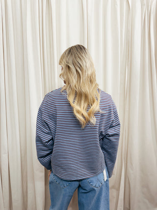 The Boxy Stripe Long Sleeve Tee in Blue
