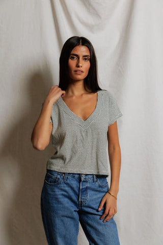 The Val Stripe Cotton V Neck Tee