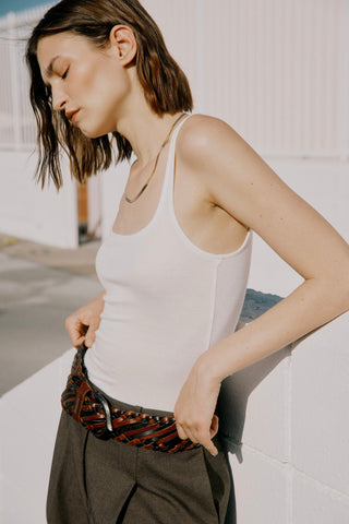 The Olsen Scoop Neck Rib Tank in White - Olive Street