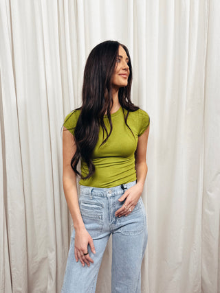 The Ribbed Cap Sleeve Baby Tee in Green - Olive Street