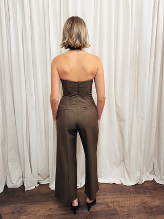 The Structured Woven Halter Jumpsuit with Corset Closure