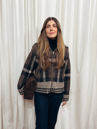 The Plaid Knit Bomber Jacket - Olive Street