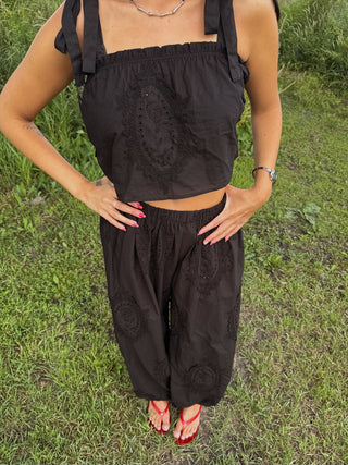 The Embroidered Tie Strap Scarf Top