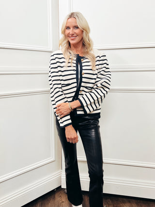 Crew Neck Stripe Cardigan