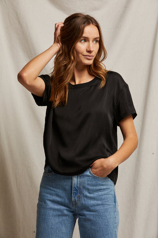 Delphine Satin Crew Neck Tee