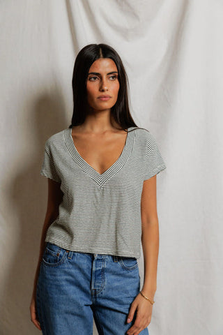 The Val Stripe Cotton V Neck Tee