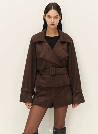 The Marais Faux Suede Cropped Trench Coat