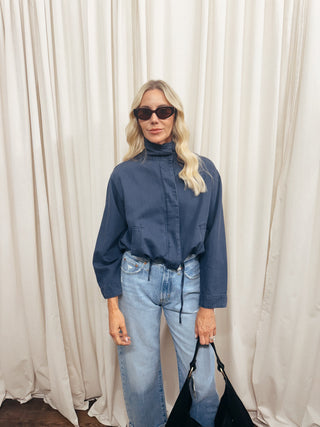 The Washed Indigo Stand Collar Jacket