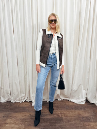 High Neck Faux Shearling Vest