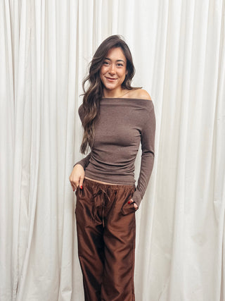 The Tafetta Drawstring Pants in Brown