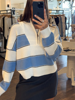 Bold Stripe Half Zip Sweater