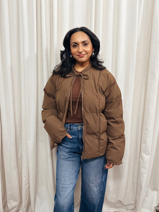 The Puffer Jacket with Neck Tie Detail