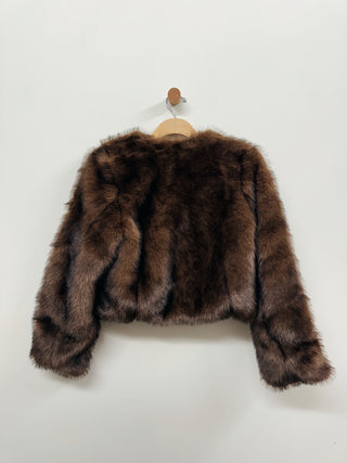 Collarless Faux Fur Jacket