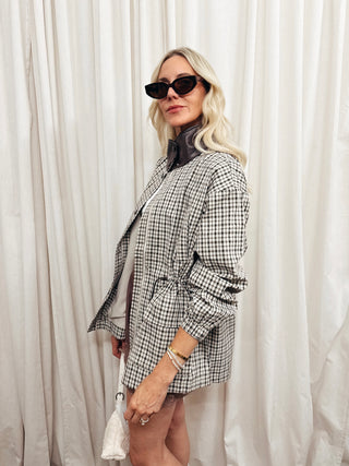 The Plaid Mock Neck Cinch Jacket