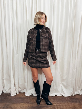 The Brushed Plaid Collarless Jacket