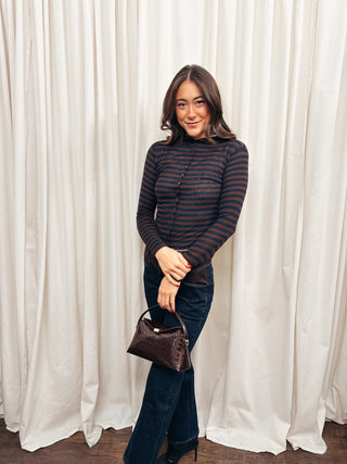 The Raw Edge Stripe Mock Neck Cardigan