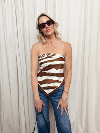 The Zebra Satin Scarf Top - Olive Street