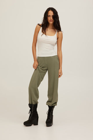 The Olsen Scoop Neck Rib Tank in White - Olive Street