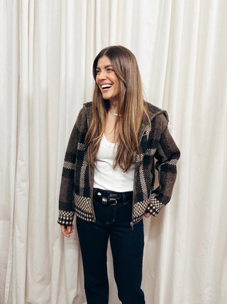 The Plaid Knit Bomber Jacket - Olive Street