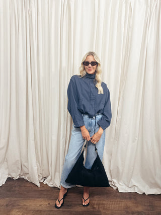The Washed Indigo Stand Collar Jacket