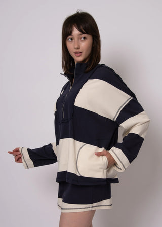 The Camille Stripe Jersey Half Zip - Olive Street