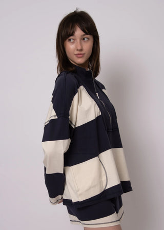 The Camille Stripe Jersey Half Zip - Olive Street