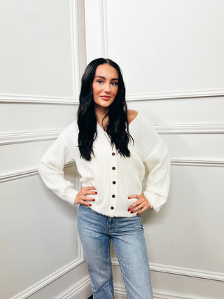 Fuzzy Button Cardigan