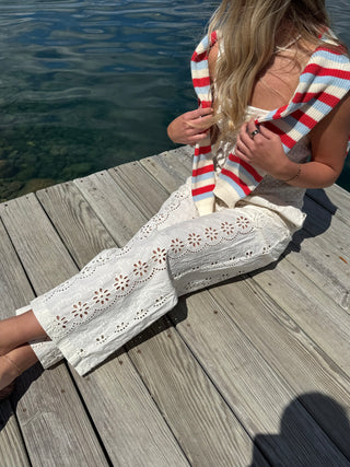 The Eyelet Embroidered Wide Leg Pant - Olive Street
