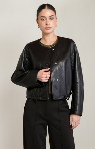 The Collarless Faux Leather Jacket - Olive Street