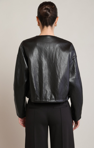 The Collarless Faux Leather Jacket - Olive Street