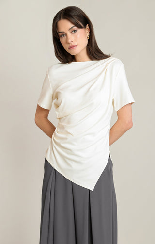 The Draped Asymmetrical Tee in Cream - Olive Street