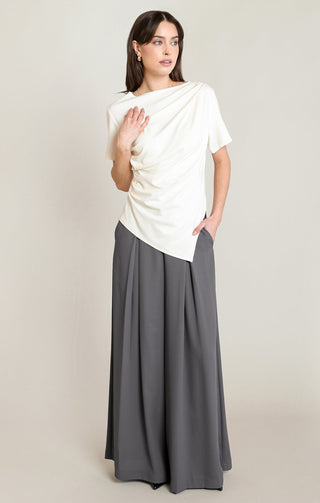 The Draped Asymmetrical Tee in Cream - Olive Street