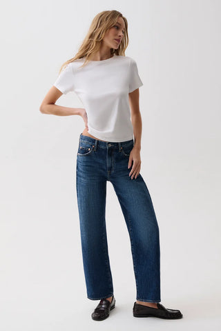 The Lexi Mid Rise Bowed Straight Jean in Moonwave