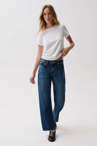 The Lexi Mid Rise Bowed Straight Jean in Moonwave