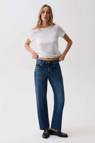 The Lexi Mid Rise Bowed Straight Jean in Moonwave