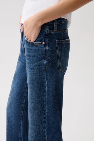 The Lexi Mid Rise Bowed Straight Jean in Moonwave