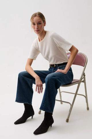 The Kyra Ankle High Rise Bowed Wide Ankle Jean