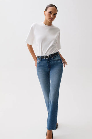 The Aleks Mid Rise Straight Long Jean in Sea Salt