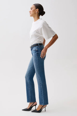 The Aleks Mid Rise Straight Long Jean in Sea Salt