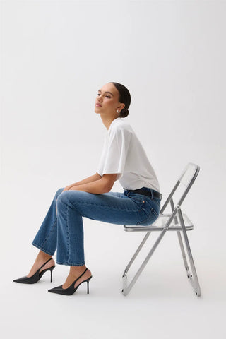 The Aleks Mid Rise Straight Long Jean in Sea Salt