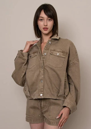 The Rumi Bubble Hem Denim Jacket - Olive Street