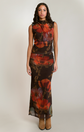 The Sheer Floral Midi Skirt