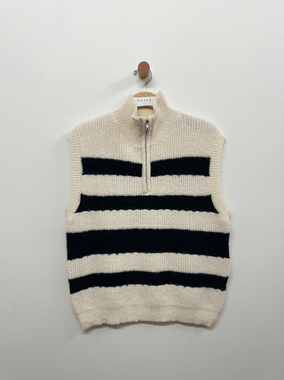 Zip Front Stripe Sweater Vest