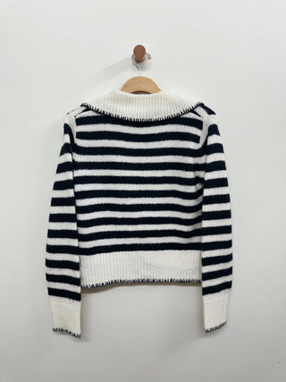 Tie Front Stripe Collared Cardigan