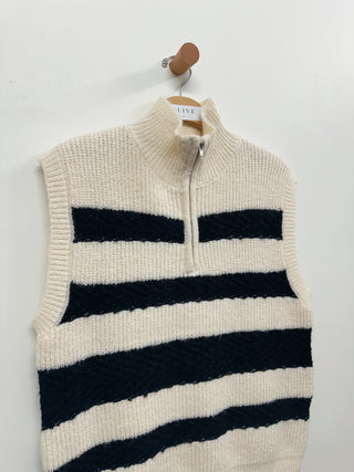 Zip Front Stripe Sweater Vest