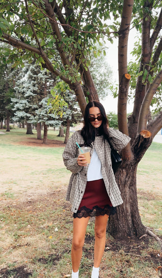 The Plaid Mock Neck Cinch Jacket
